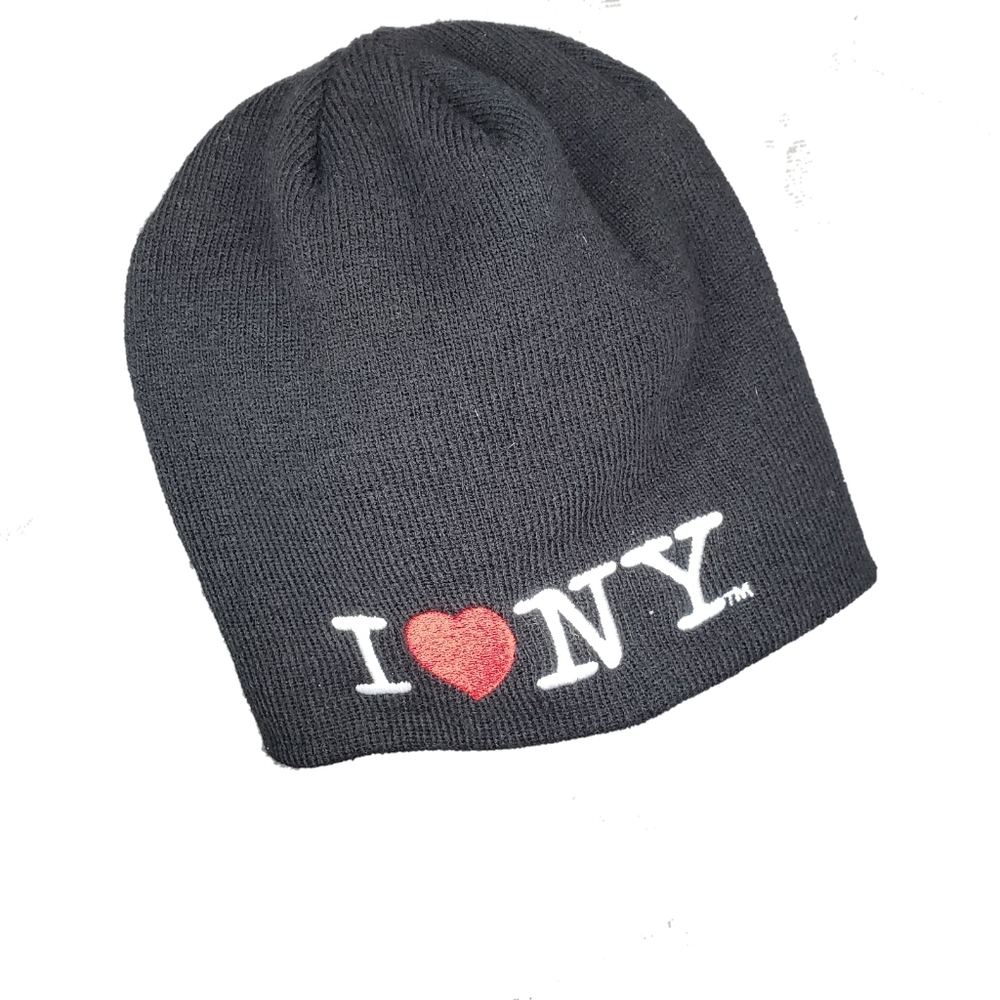 I Love NY black Beanie Hat One Size Stretchy Knit